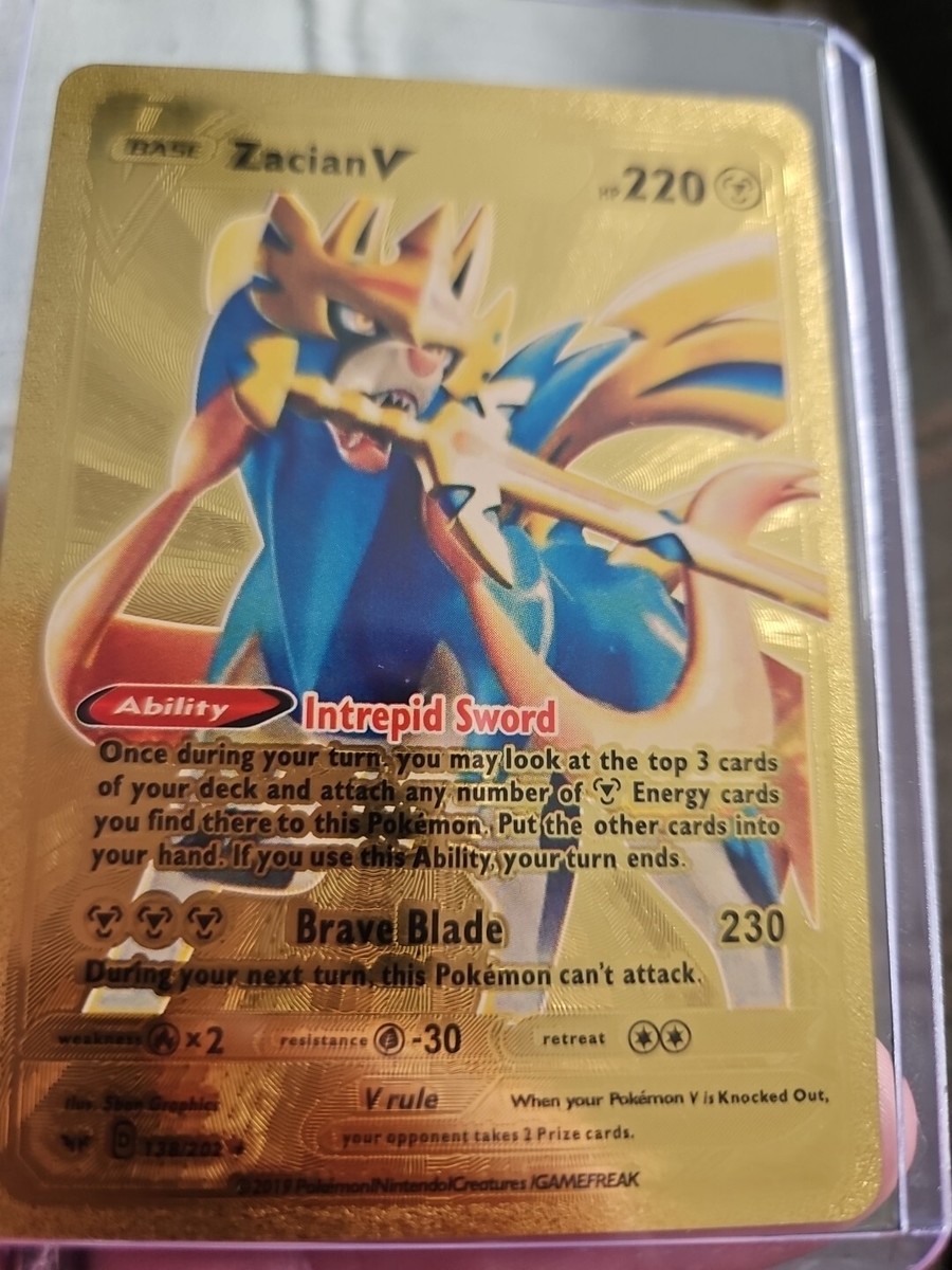 Zacian V Gold Foil Fan Art Textured Collector Pokemon Card HP220