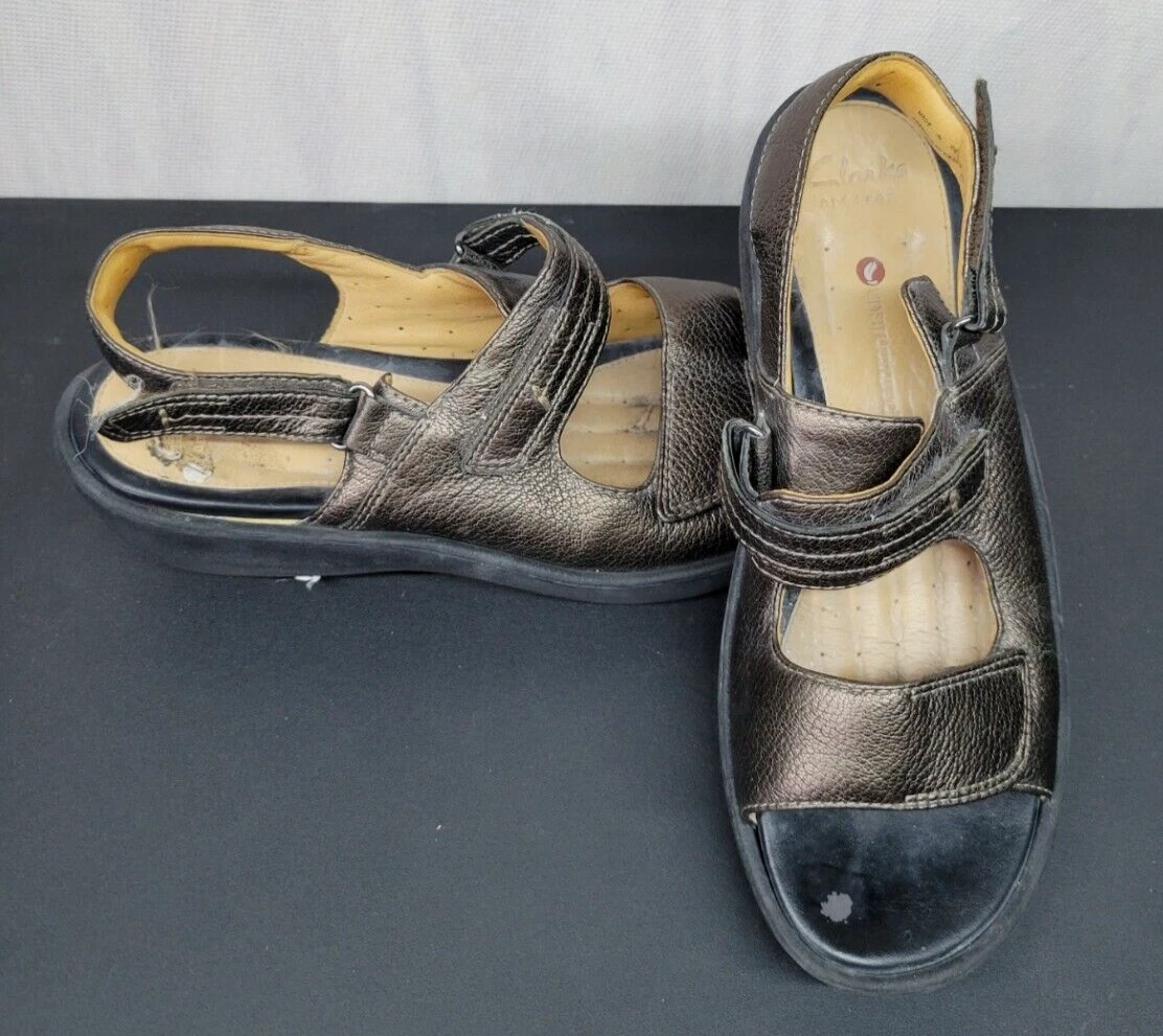 Sandali donna Clarks Artisan Collection TG 9 pelle oro marrone triplo cinturino