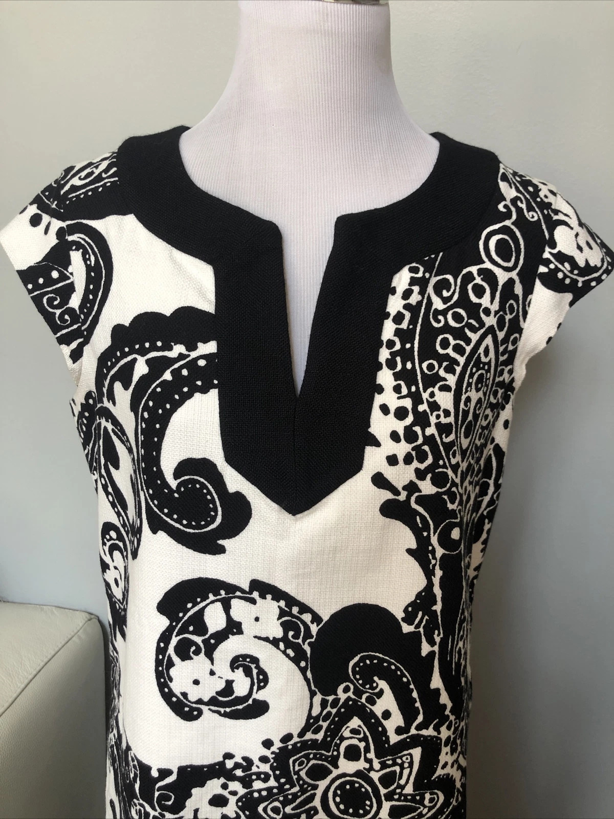 Abito donna Kate Spade New York Heleen bianco e nero paisley foderato a tubino taglia 6