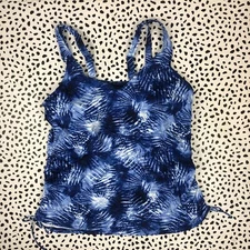 Lands End Blue Tie Dye Adjustable Underwire Tankini SWIM TOP 18W PLUS 522619