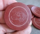 Vintage Lot of 6 Old CLAY POKER CHIPS Red with DOG Retriever Lab Hound — photo 1