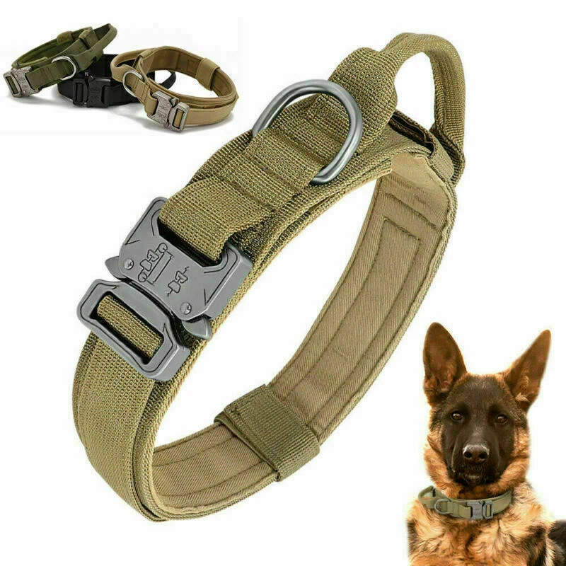 Tactical Dog Collar Elastic Leash Heavy Duty Metal Buckle Army