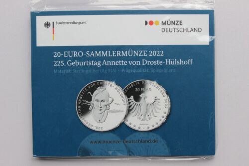 Cartella per la moneta da 20 euro 2022 225° compleanno Annette von Droste-Hülshoff - Foto 1 di 2