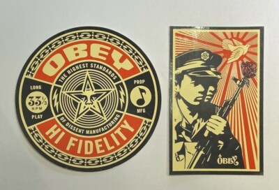 Shepard Fairey Obey Hi Fidelity and Chinese Soldiers 2 Sticker Pair Street Art 