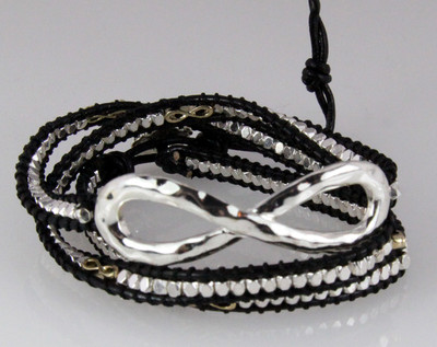 4030824 Infinity Leather Wrap Bracelet Eternity Symbol Bead Beaded Style Fashion