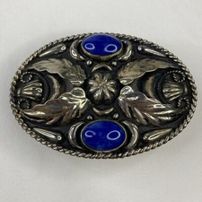Alpaca Mexico Lapis Lazuli Blue with dimensional raised leaf Silver Belt Buckle