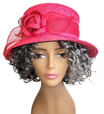 Betmar New York Elegant Straw Hat with Floral Accent Vintage Betmar New York Red Fedora Straw Hat. Purple Silk  main image 2