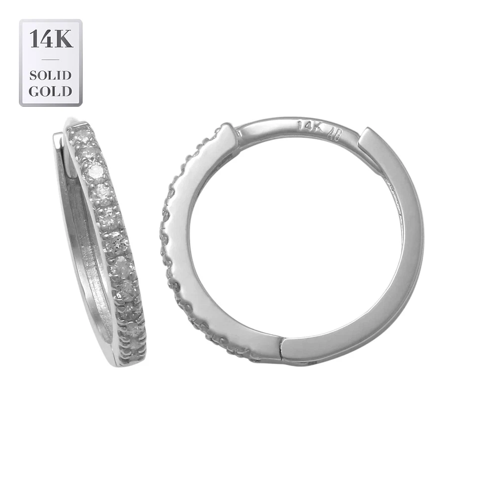 Pendiente aro diamante oro macizo real 14K cartílago daith hélice piercing joyería Foto 3 de 3