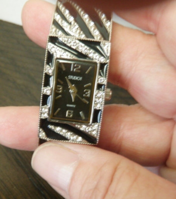 Women's Studio Zebra Black and Silver Striped Watch w/Rhinestones