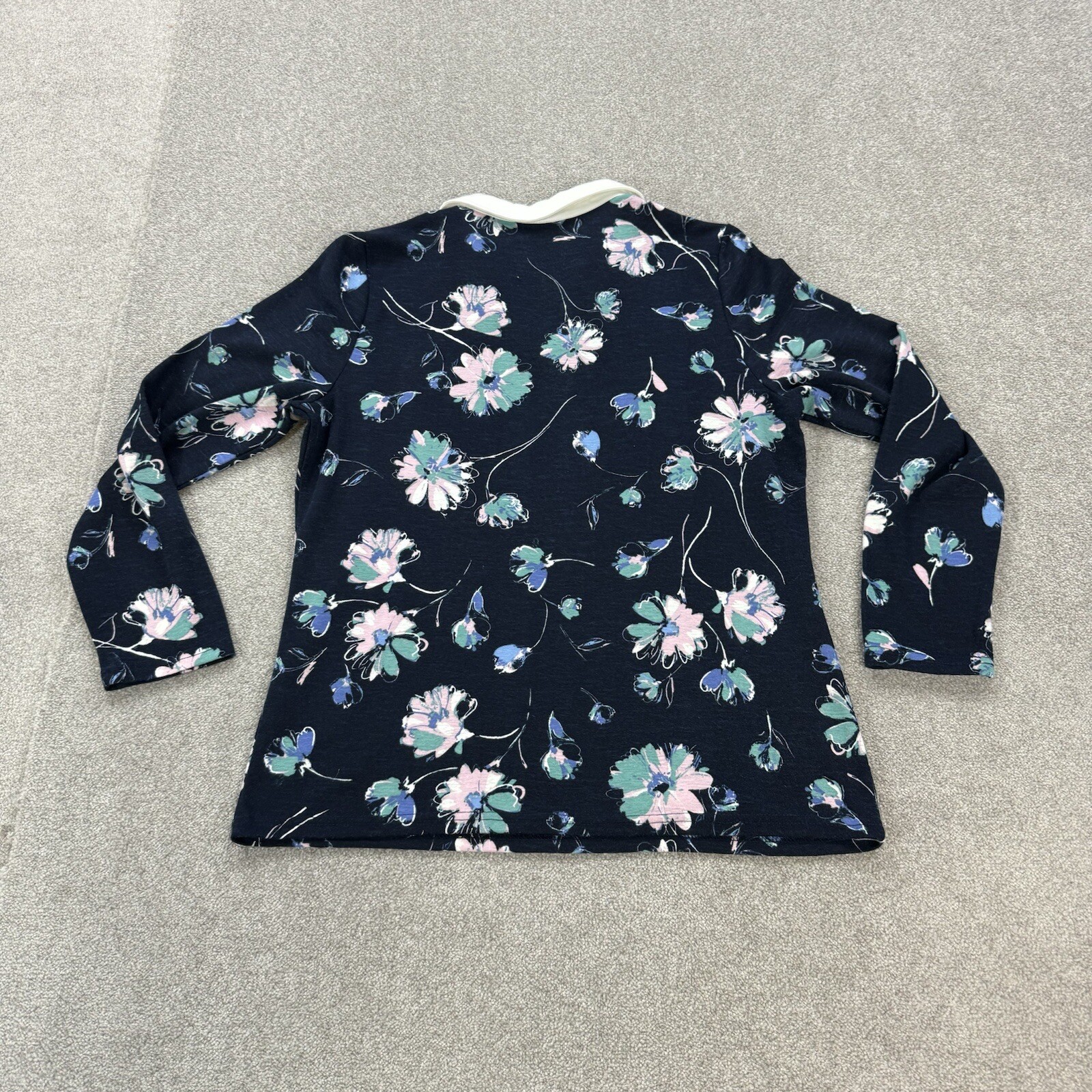 Bon Marche Ladies Jumper Blue 14 2 In 1 Shirt Collar Floral Stretch