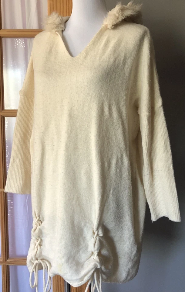 Suéter túnica con capucha Ashley Stewart para mujer 14-16 pulóver de piel sintética acanalada boho Foto 3 de 4