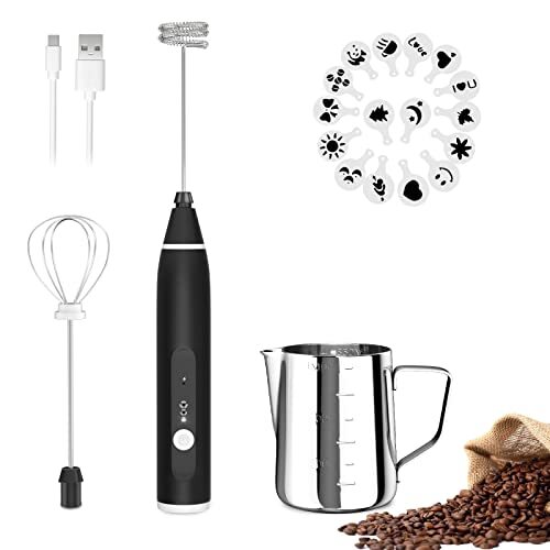 Milk Frother Handheld Rechargeable Electric Foam Maker Drink Mixer 3 Speeds With-image
