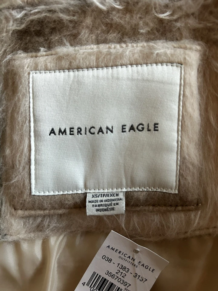 Chaqueta American Eagle para mujer XS piel sintética cepillada a cuadros de gran tamaño nueva con etiquetas Foto 2 de 4