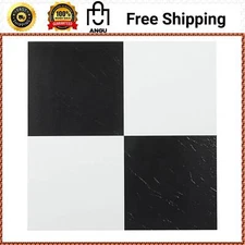 Black and White Vinyl Peel and Stick Tile Square 20 PK Luxury Flooring 12 X 12