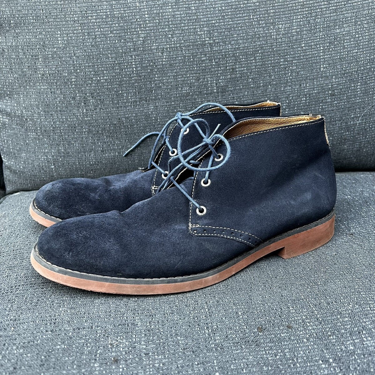 Johnston & Murphy blue suede Chukka boots lace up shoes  display picture 3