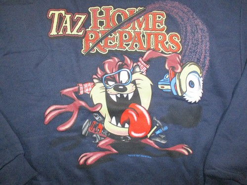 NWT~Vintage 1997 Looney Tunes Sweatshirt~TAZ "Home Repairs"~Men's L - Picture 6 of 7