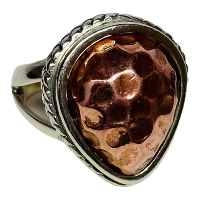 Barse Ring Sterlingsilber 925 Silber zweifarbig gehämmert Birnenform Größe 6,75 - 0,34