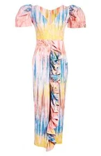 $455 SIKA Temi Ruffle Cotton Maxi Dress 14 Sunset Multi Handmade