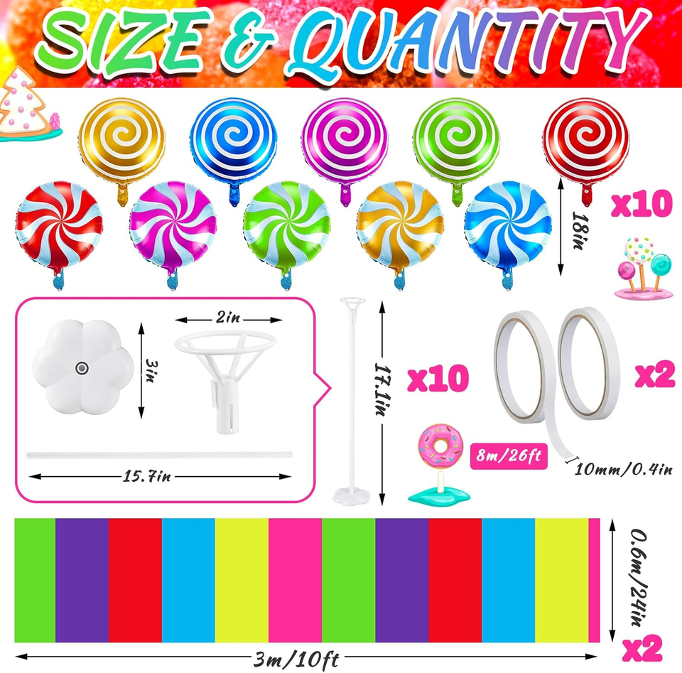 24 Pcs Candyland Party Decorations Colorful Polyester Carpet Runner