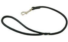 Round Genuine Rolled Leather Dog Short Leash 24" Long 3/8" Wide Black for Med...