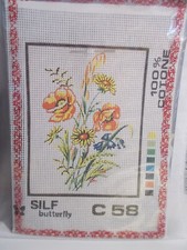 SILF KIT RICAMO MEZZOPUNTO CANOVACCIO FILI COTONE AGO DISEGNO FIORI C58 CM.14X18