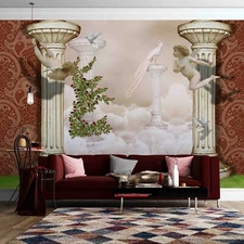 3D Roman Pillar Angel Wallpaper Wall Mural Removable Self-adhesive Sticker