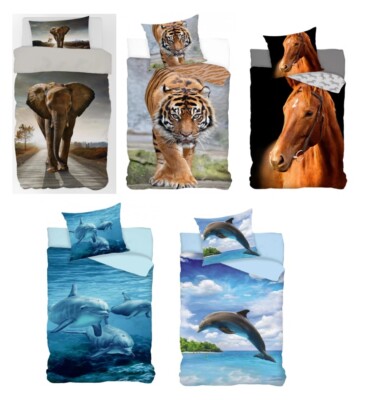 Tiere Delfin Elefant Pferd Tiger Einzelbettwäsche Set 100 % BAUMWOLLE Jugend super