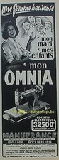 PUBLICITE OMNIA MACHINE A COUDRE PORTATIVE ELECTRIQUE MANUFRANCE DE 1956 AD PUB
