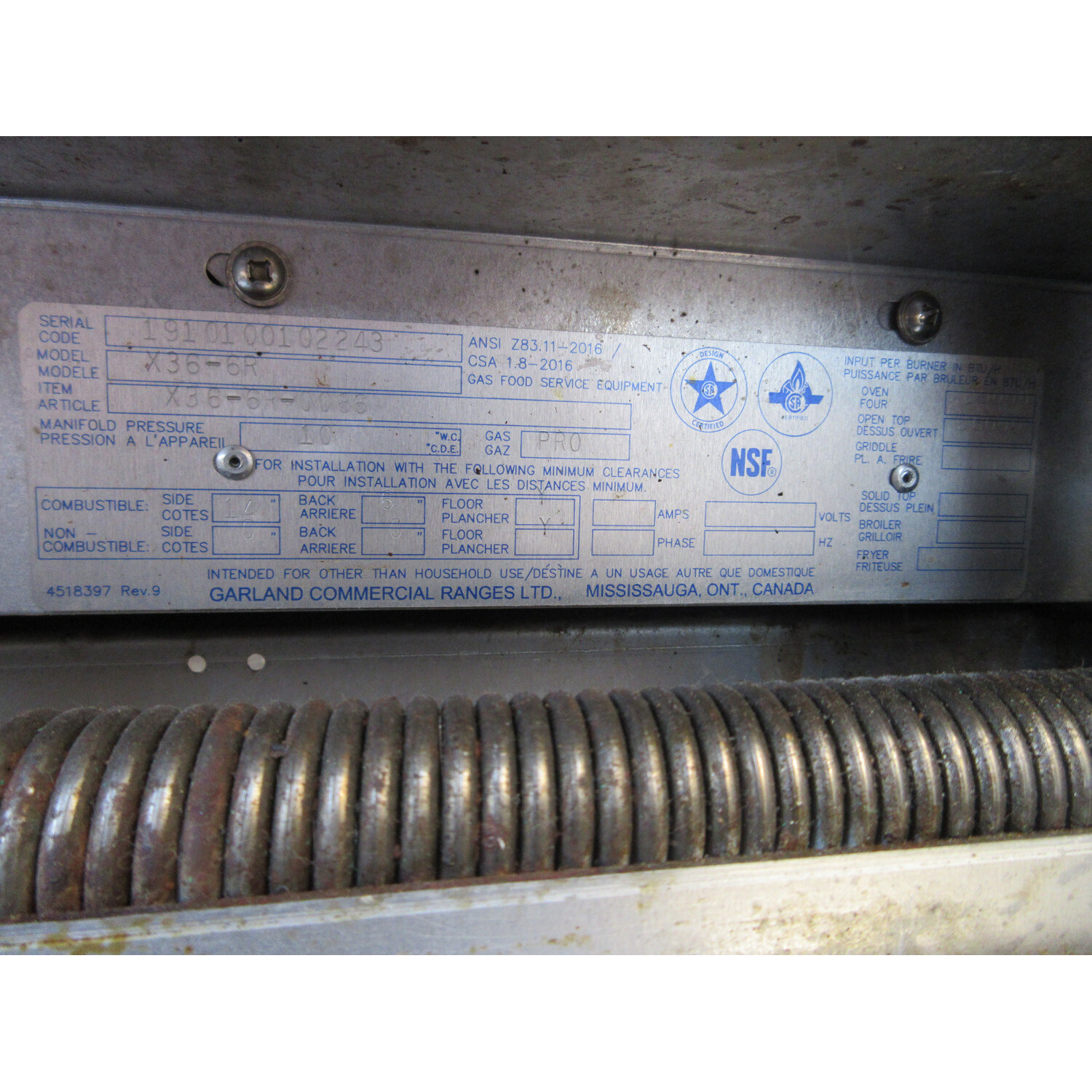 Garland X366R 6 Burner Gas Range with Standard Oven, Used Very Good