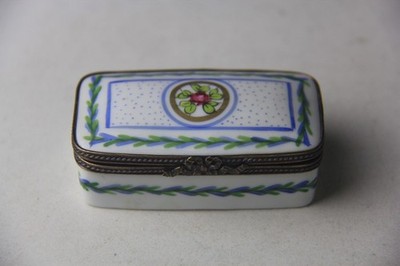 Limoges France Hand Painted Floral Trinket Stamp Holder Box