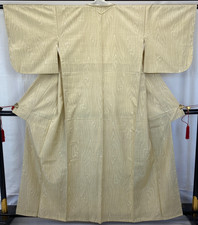 Japanese Vintage Kimono Silk White Tumugi Traditional Authentic Length 62 in