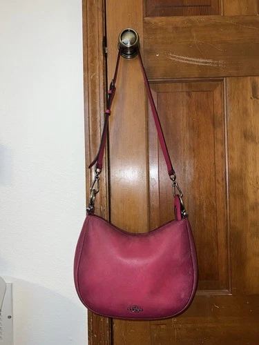 Coach 54868 Mae Cerise Gunmetal Pink Leather Shoulder/Hobo Bag w/Zip Top Closure