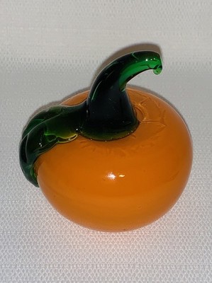 VTG Murano-Style Art Glass Pumpkin HandBlown Paperweight Figurine Orange 2.5 