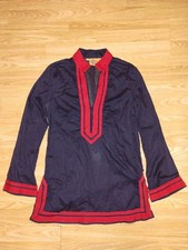 Tory Burch Navy Blue/ Red Embroidered Tunic Blouse Size 12