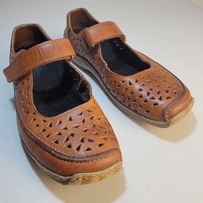 Rieker Celia Mary Jane Adjustable Sporty Flat, Brown Leather, Cutouts EU 41/US 9