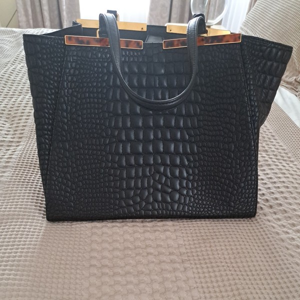 Fendi Black Crocodile Embossed Leather  3Jours Tote Bag 8BH 272.