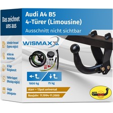 ANHÄNGERKUPPLUNG starr für Audi A4 B5 94-00 +13pol E-Satz ABE