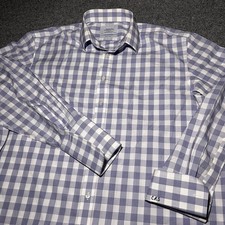 Charles Tyrwhitt Shirt Mens 18 - 37 Plaid Button Down Long Sleeve White Blue