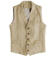 Men's Tweed Suit Vest Western Herringbone Wool Casual Waistcoat for Groomsman