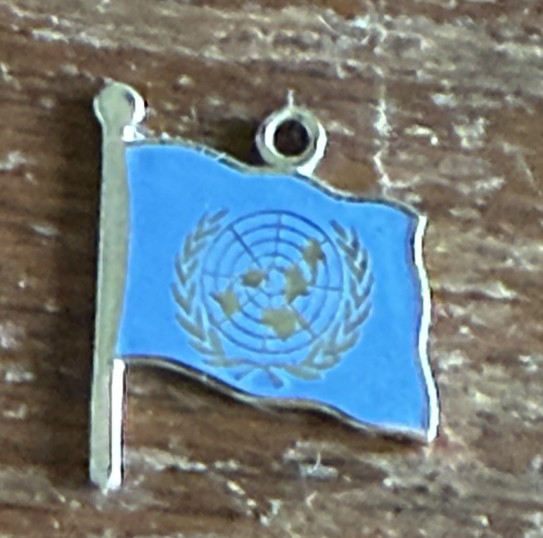 Vintage United Nations Flag Emblem Sterling Silver Enamel Charm