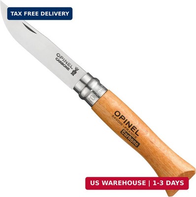 Opinel No. 06 Carbone - Carbon Steel Folding Pocket Knife, Beechwood Handle, 2.8