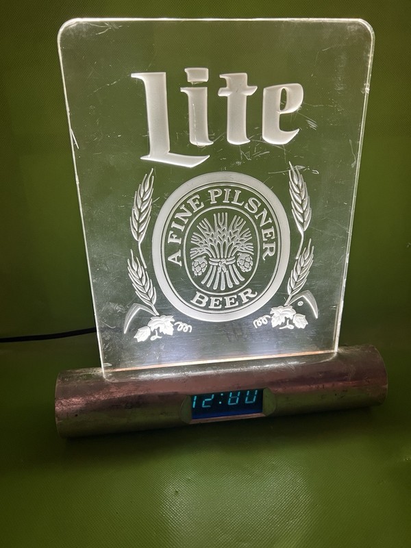 Vintage 1982 Miller Lite Bar Sign - Acrylic Glass Metal Light
