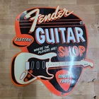 FENDER GUITAR SHOP PORCELAIN ENAMEL SIGN 25 X 28 INCHES