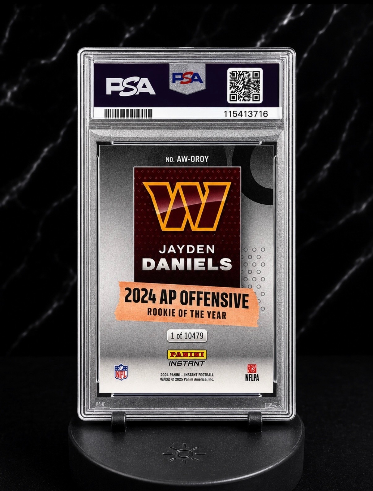2024 Panini Instant Jayden Daniels AP Offensive Rookie of the Year PSA 10 Gem Mi view 2