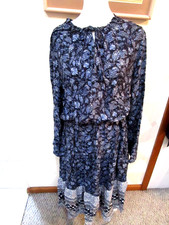 SIMPLY STYLE-BLUE/MULTI-FLORAL-TIE NECK-LONG SLEEVE-MAXI DRESS-SIZE-XL-NWT-$60