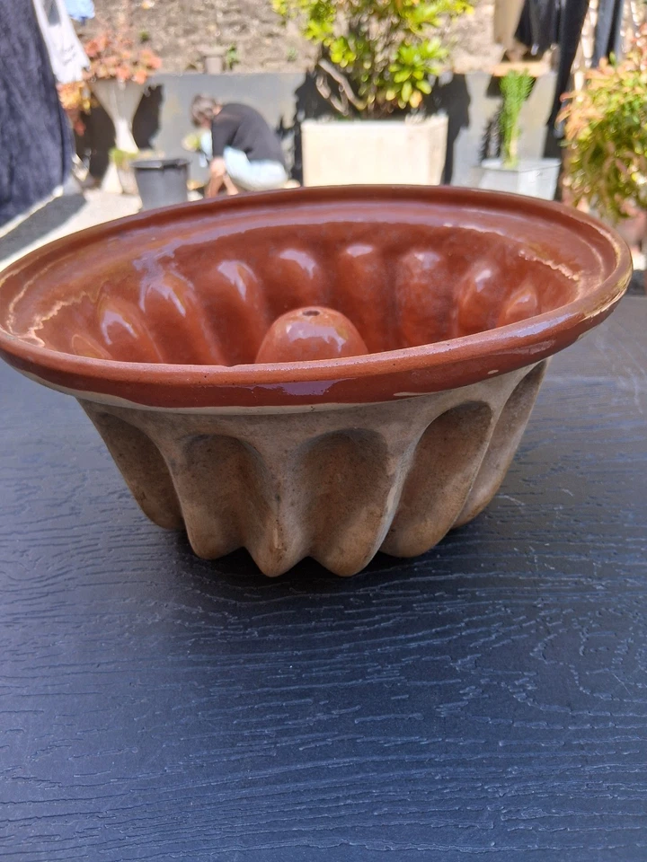 ANCIEN MOULE À KOUGLOF Terre Cuite Intérieur Vernissé 24 cm - Photo 2/4