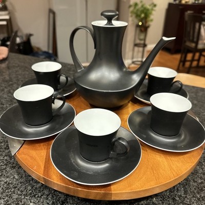 BLOCk Noche Espana BIDASOA Spain Black 11 Pc Set Teapot + 5 Cups/saucers