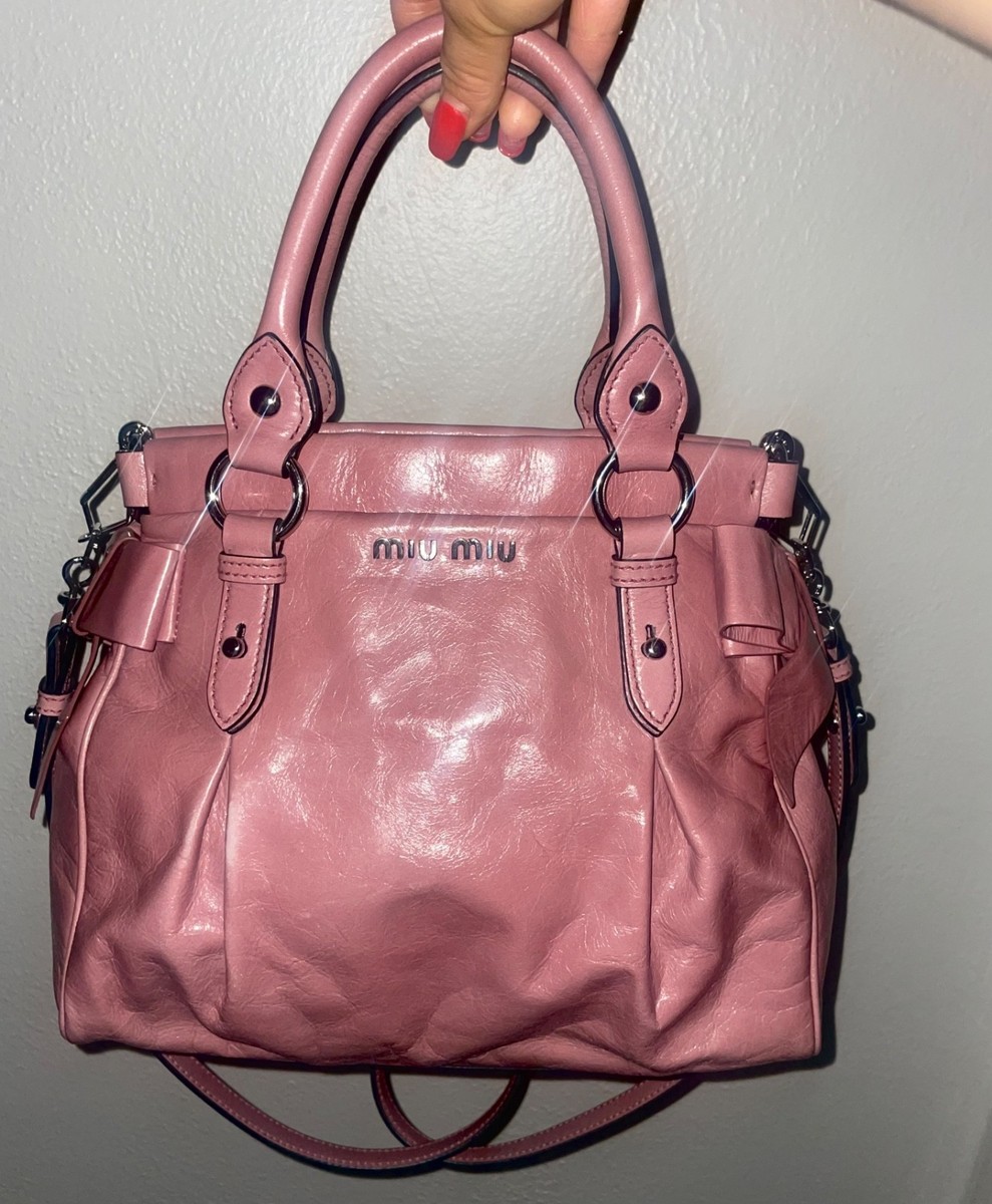 Miu Miu Womens Leather Vitello Lux 2Way Bow Satchel Bag Handbag