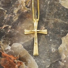 14k Yellow Gold Religious Cross Box Chain Necklace 18" Long
