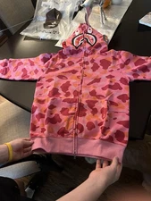 Bathing Ape (BAPE) Pink Shark Camo Full Zip Hoodie – Size Medium